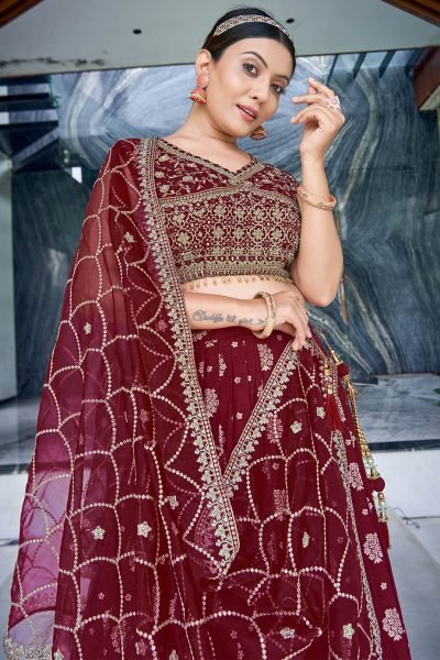 MAROON JACQUARD LEHENGA CHOLI SIDERS LEHENGA