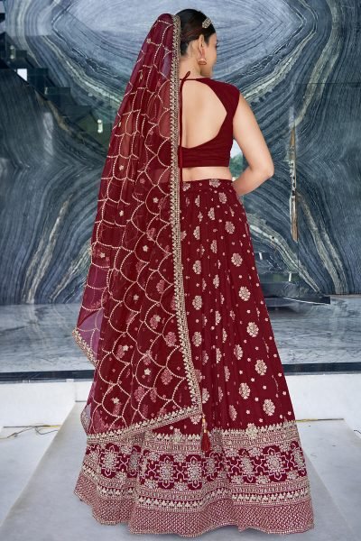 MAROON JACQUARD LEHENGA CHOLI SIDERS LEHENGA