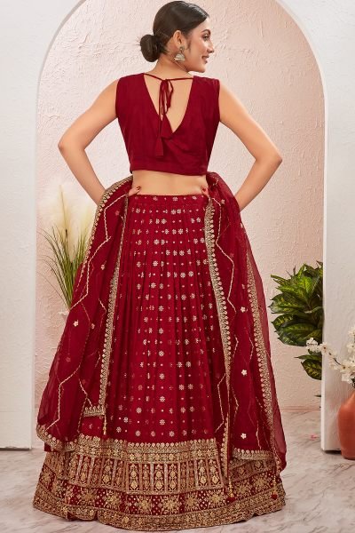 MAROON JACQUARD LEHENGA CHOLI SIDERS LEHENGA