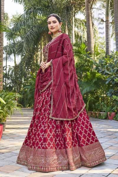 MAROON VISCOSE JACQUARD LEHNGA CHOLI ETHNIC LEHENGA