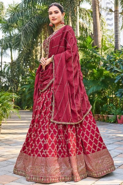 MAROON VISCOSE JACQUARD LEHNGA CHOLI ETHNIC LEHENGA