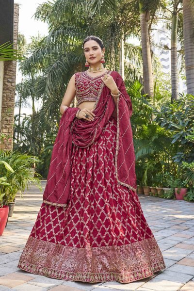 MAROON VISCOSE JACQUARD LEHNGA CHOLI ETHNIC LEHENGA