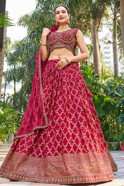 MAROON VISCOSE JACQUARD LEHNGA CHOLI ETHNIC LEHENGA