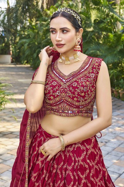 MAROON VISCOSE JACQUARD LEHNGA CHOLI ETHNIC LEHENGA