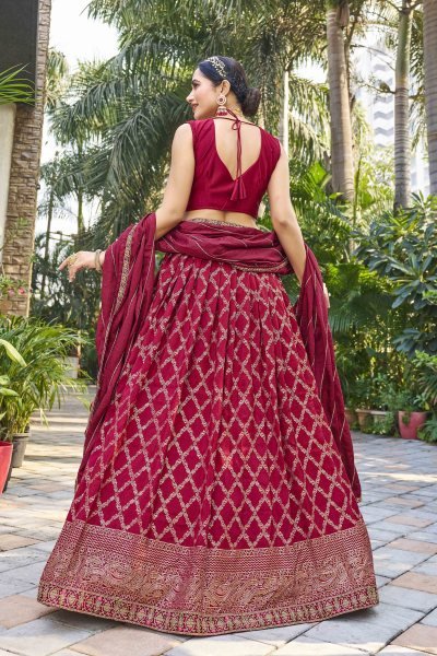 MAROON VISCOSE JACQUARD LEHNGA CHOLI ETHNIC LEHENGA