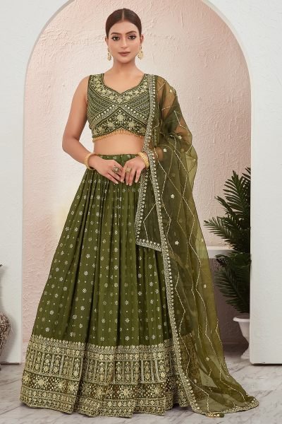 MEHENDI JACQUARD LEHENGA CHOLI SIDERS LEHENGA