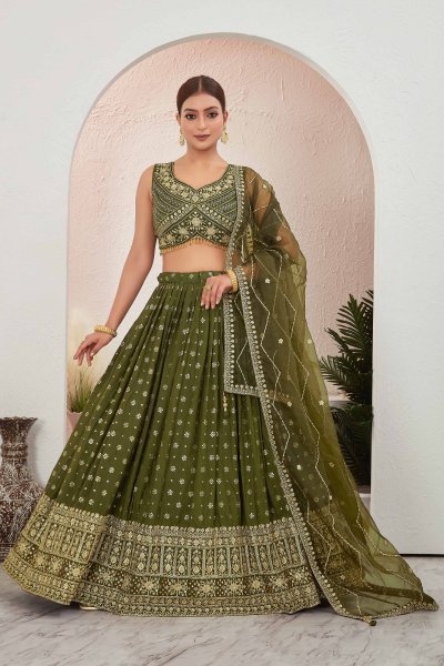 MEHENDI JACQUARD LEHENGA CHOLI SIDERS LEHENGA