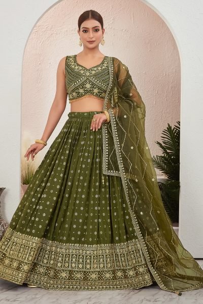 MEHENDI JACQUARD LEHENGA CHOLI SIDERS LEHENGA