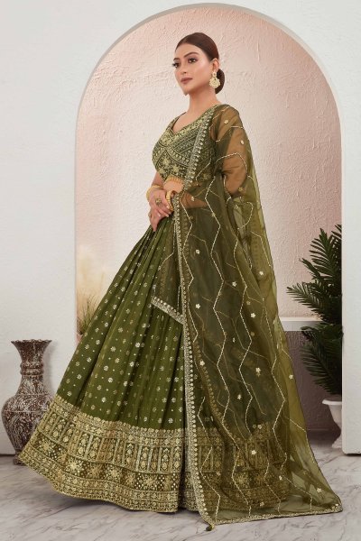 MEHENDI JACQUARD LEHENGA CHOLI SIDERS LEHENGA