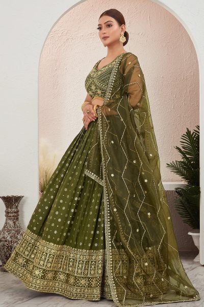 MEHENDI JACQUARD LEHENGA CHOLI SIDERS LEHENGA