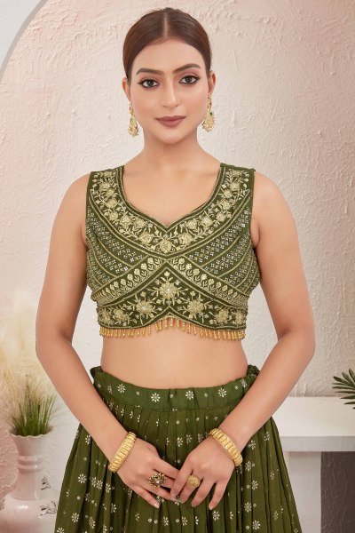 MEHENDI JACQUARD LEHENGA CHOLI SIDERS LEHENGA