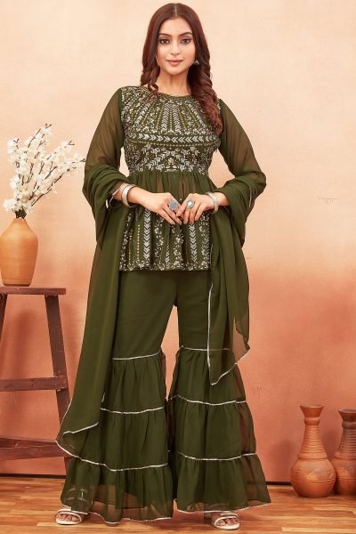 Embroidered Kurti Sharara With Dupatta SHARARA SET