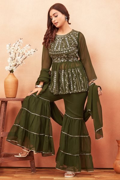 Embroidered Kurti Sharara With Dupatta SHARARA SET