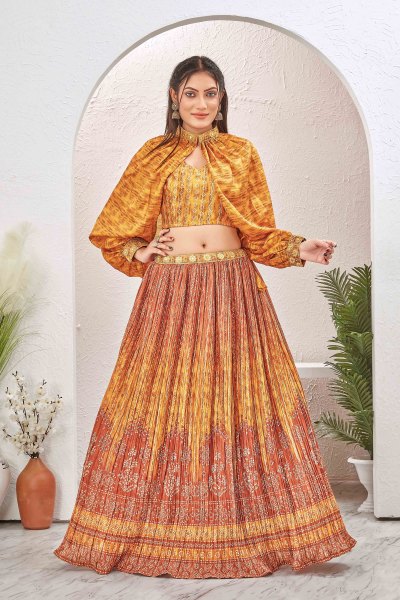 MUSTARD INDOWESTERN LEHENGA SET INDO-WESTERN LEHENGA