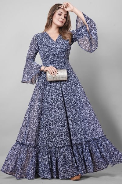 Floral Printed Georgette Maxic Dresses GIRLISH LEHENGA