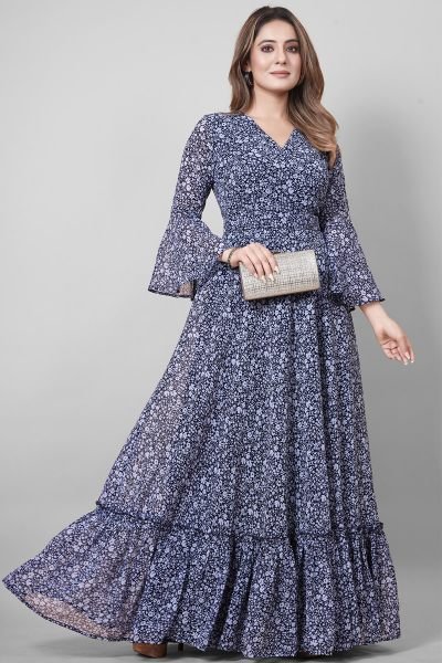 Floral Printed Georgette Maxic Dresses GIRLISH LEHENGA
