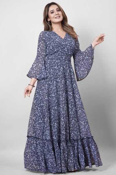 Floral Printed Georgette Maxic Dresses GIRLISH LEHENGA