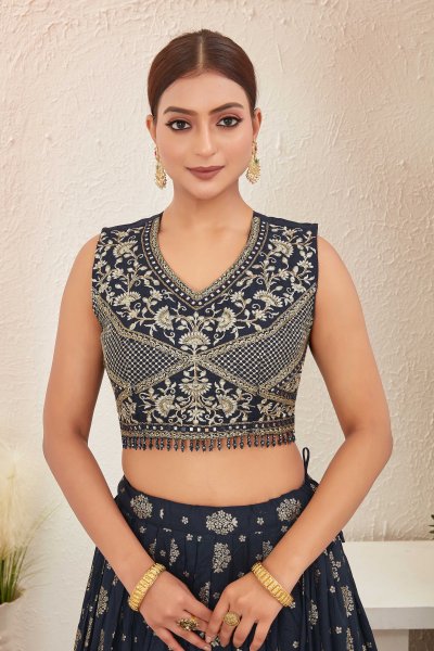 NAVY BLUE JACQUARD LEHENGA CHOLI SIDERS LEHENGA