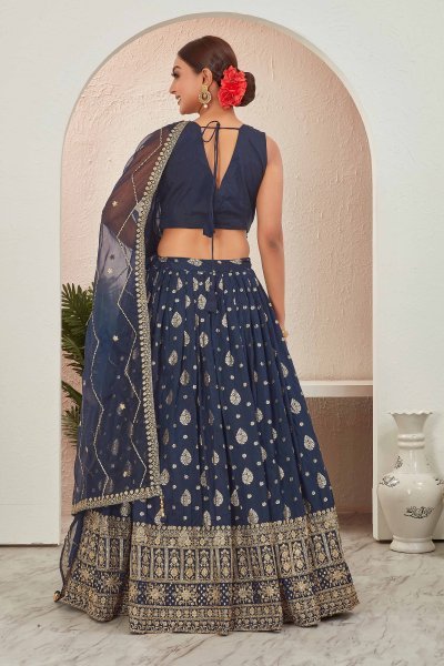 NAVY BLUE JACQUARD LEHENGA CHOLI SIDERS LEHENGA