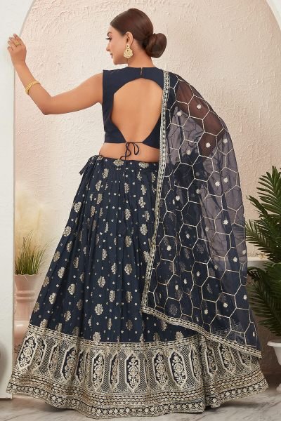 NAVY BLUE JACQUARD LEHENGA CHOLI SIDERS LEHENGA