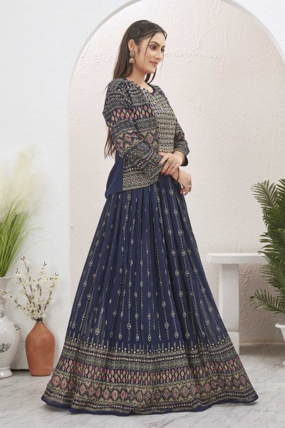 NAVY BLUE LEHENGA CHOLI WITH JACKET INDO-WESTERN LEHENGA