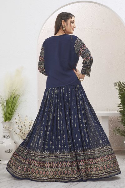 NAVY BLUE LEHENGA CHOLI WITH JACKET INDO-WESTERN LEHENGA