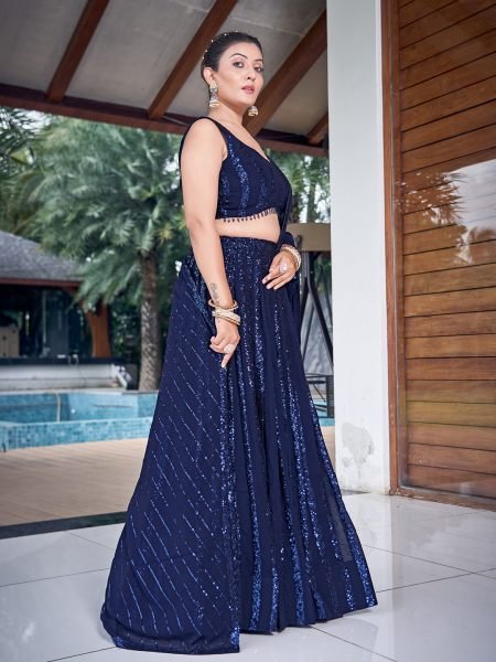 NAVY BLUE SEQUINS WORK LEHENGA SET SEQUINSED LEHENGA