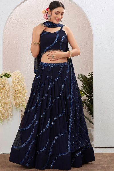 NAVY BLUE SEQUINS WORK LEHENGA SET SANGEET SANDHYA