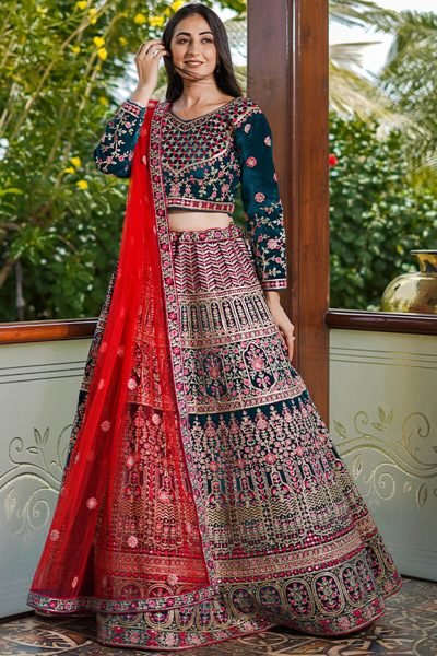 PEACOCK GREEN BRIDAL LEHENGA BRIDAL LEHENGA