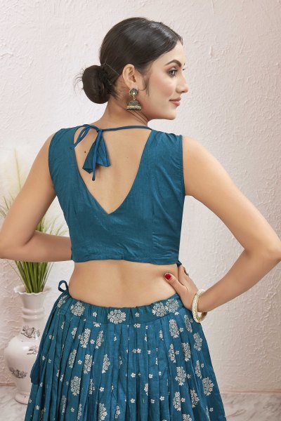 PETROL BLUE JACQUARD LEHENGA CHOLI SIDERS LEHENGA