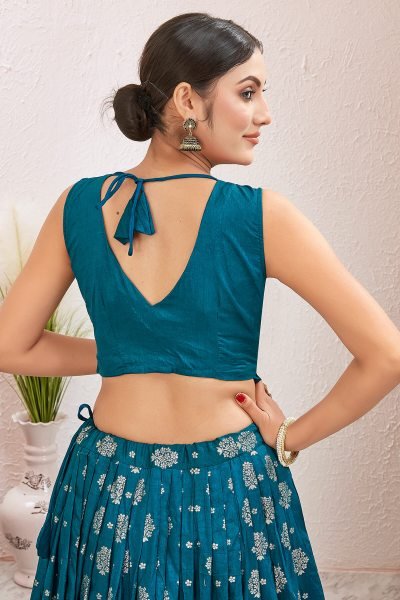 PETROL BLUE JACQUARD LEHENGA CHOLI SIDERS LEHENGA