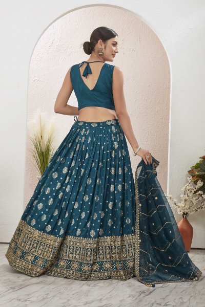 PETROL BLUE JACQUARD LEHENGA CHOLI SIDERS LEHENGA