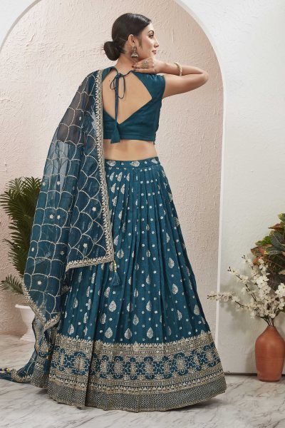 PETROL BLUE JACQUARD LEHENGA CHOLI SIDERS LEHENGA