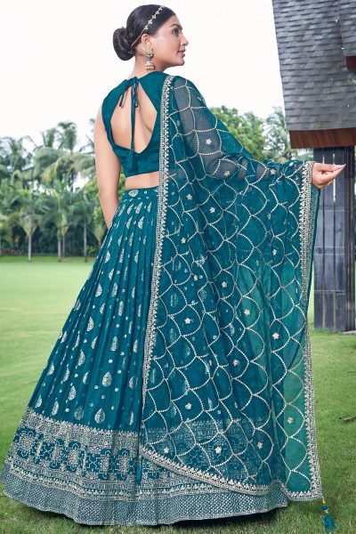 PETROL BLUE JACQUARD LEHENGA CHOLI SIDERS LEHENGA