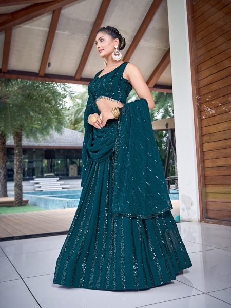 PETROL BLUE SEQUINS WORK LEHENGA SET SEQUINSED LEHENGA