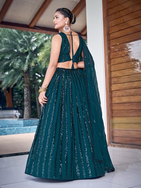 PETROL BLUE SEQUINS WORK LEHENGA SET SEQUINSED LEHENGA