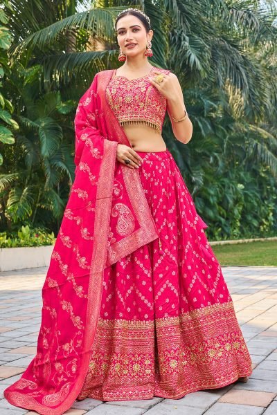 PINK VISCOSE JACQUARD LEHENGA CHOLI HALDI LEHENGA