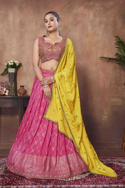 PINK VISCOSE JACQUARD LEHNGA CHOLI SIDERS LEHENGA