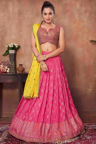 PINK VISCOSE JACQUARD LEHNGA CHOLI SIDERS LEHENGA