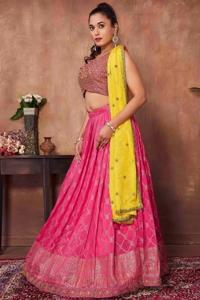 PINK VISCOSE JACQUARD LEHNGA CHOLI SIDERS LEHENGA