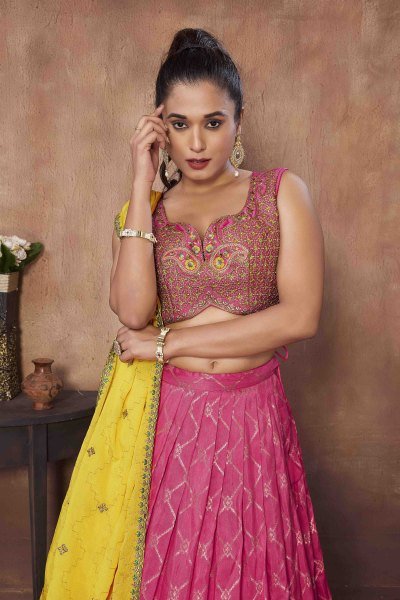 PINK VISCOSE JACQUARD LEHNGA CHOLI SIDERS LEHENGA