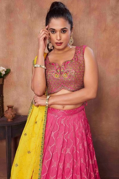 PINK VISCOSE JACQUARD LEHNGA CHOLI SIDERS LEHENGA