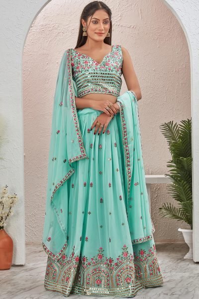 POWDER BLUE LEHENGA SET GIRLISH LEHENGA