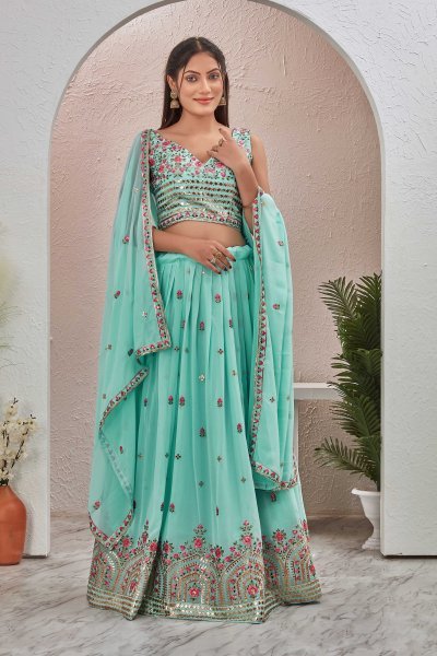 POWDER BLUE LEHENGA SET GIRLISH LEHENGA