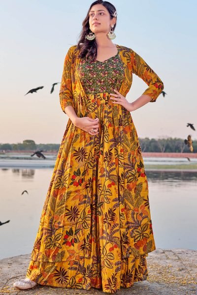 PRINTED ETHNIC DRESS WITH SHRUG DRESSES