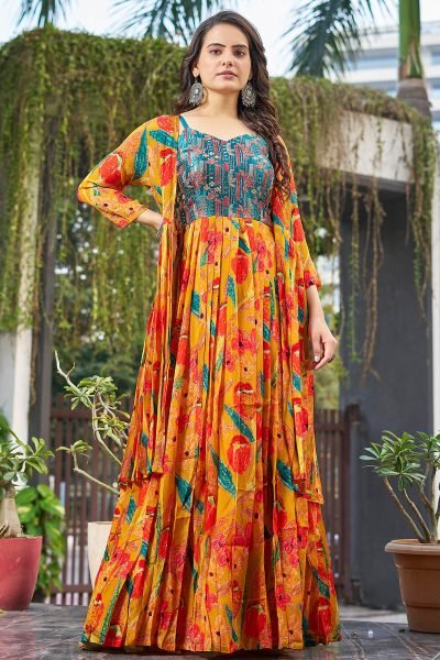 PRINTED ETHNIC DRESS WITH SHRUG DRESSES