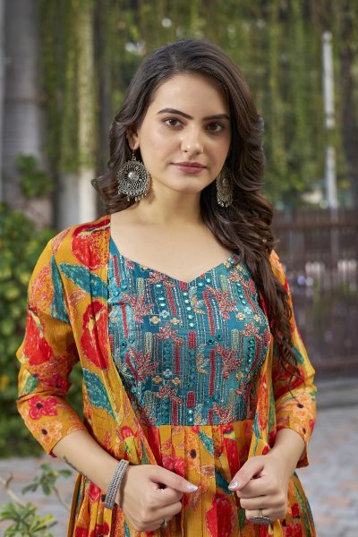 PRINTED ETHNIC DRESS WITH SHRUG Ethnic Dresses