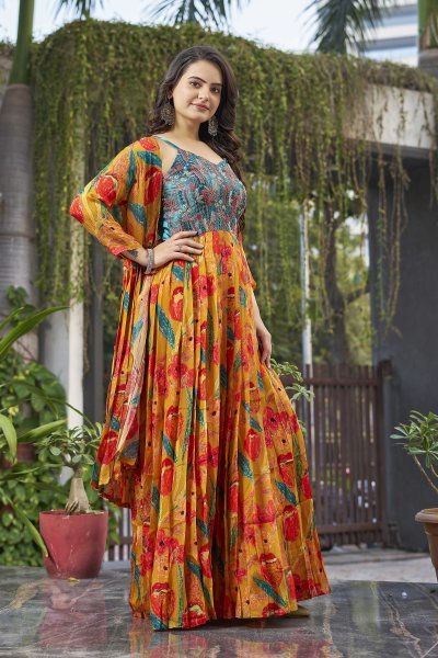 PRINTED ETHNIC DRESS WITH SHRUG Ethnic Dresses