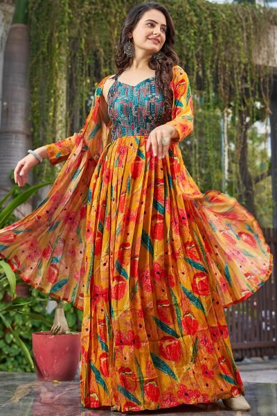 PRINTED ETHNIC DRESS WITH SHRUG Ethnic Dresses