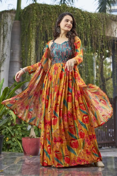 PRINTED ETHNIC DRESS WITH SHRUG Ethnic Dresses